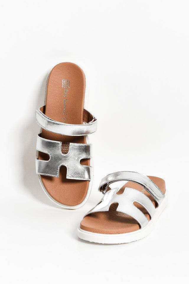 Malibu Silver Leather Velcro Slide image 1