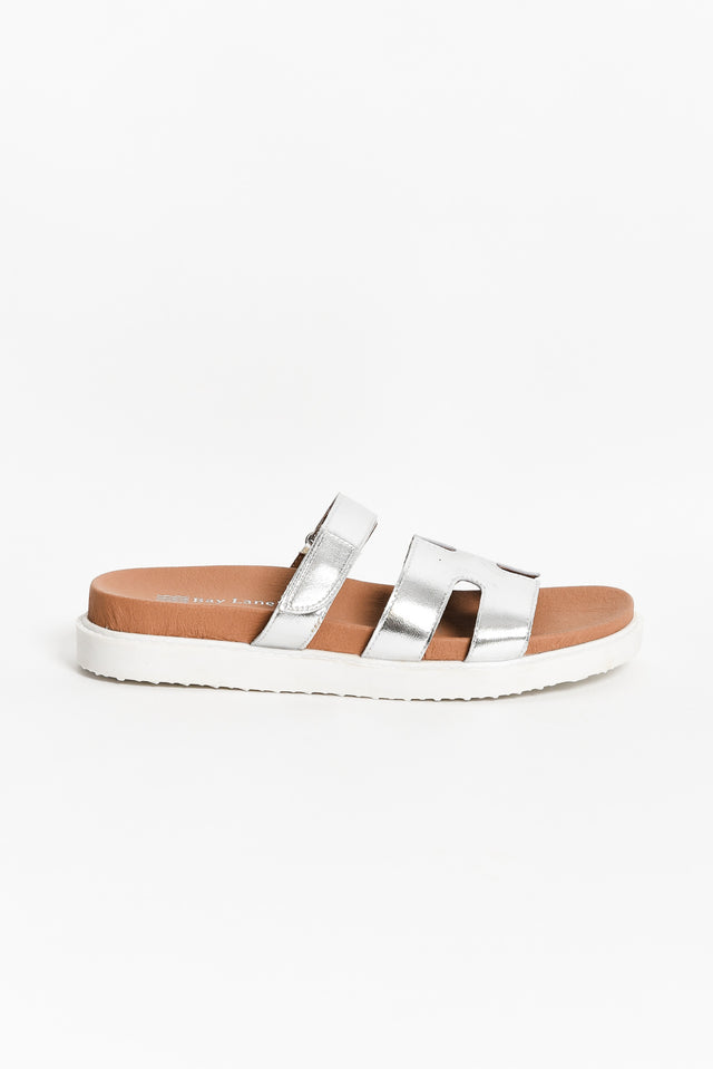 Malibu Silver Leather Velcro Slide image 3