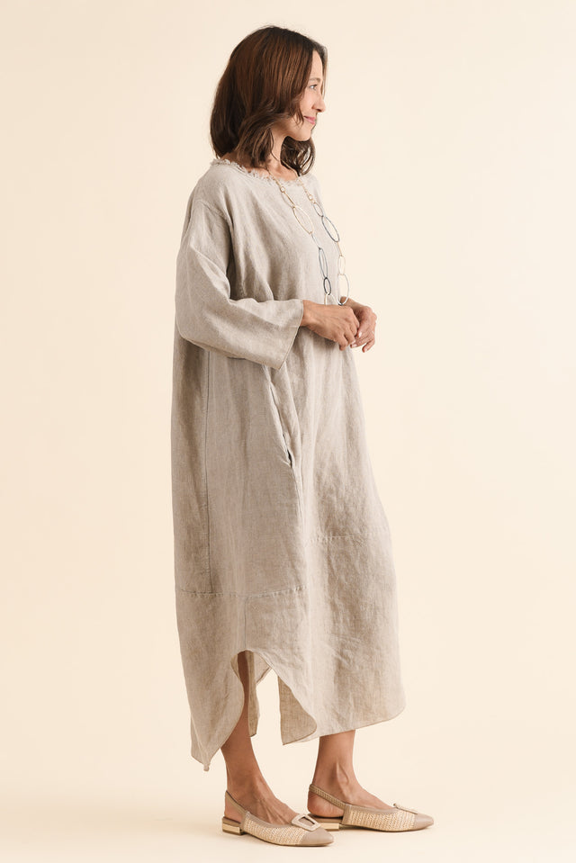 Malik Natural Linen Frayed Dress,Side,Brunette model,alt text|model:Cara image 3
