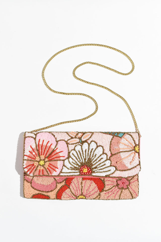 Mallory Pink Floral Beaded Clutch