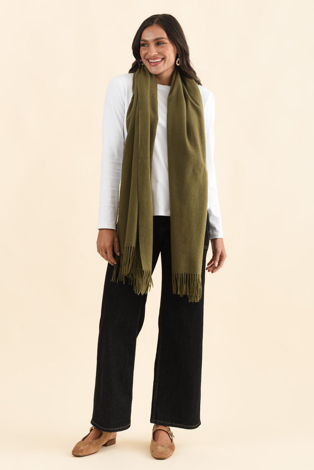 Malone Olive Wool Blend Scarf image 3