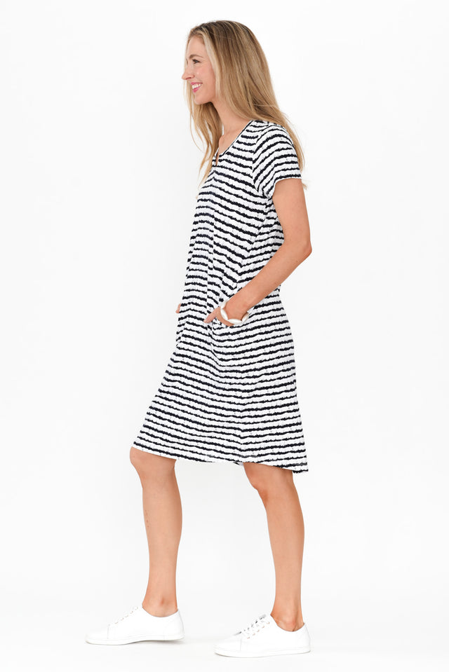 Mandy Navy Abstract Stripe Cotton Tee Dress