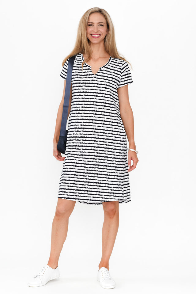 Mandy Navy Abstract Stripe Cotton Tee Dress image 1