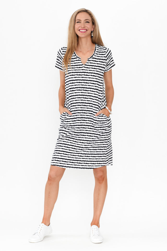 Mandy Navy Abstract Stripe Cotton Tee Dress image 4