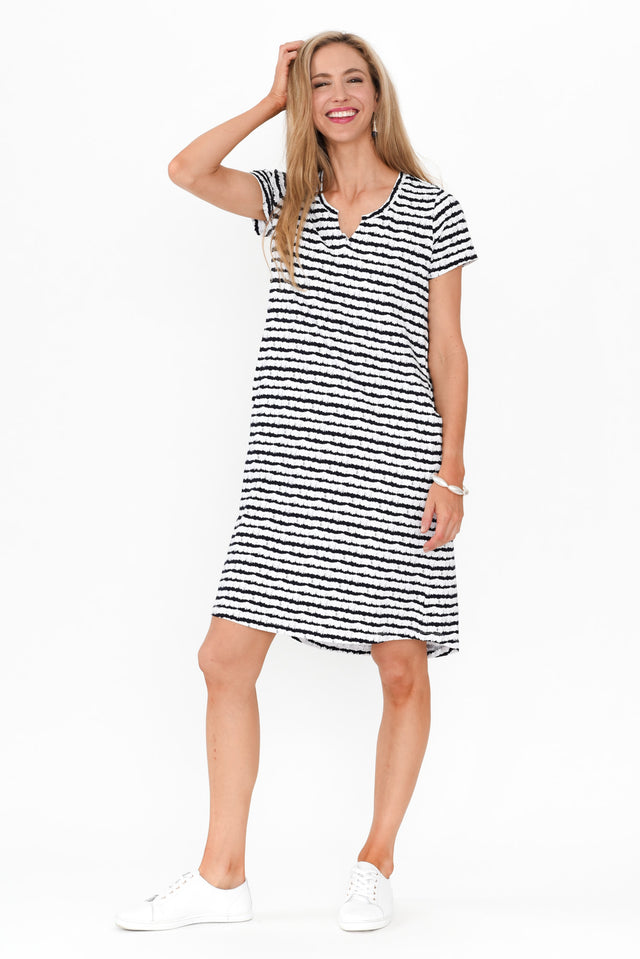 Mandy Navy Abstract Stripe Cotton Tee Dress