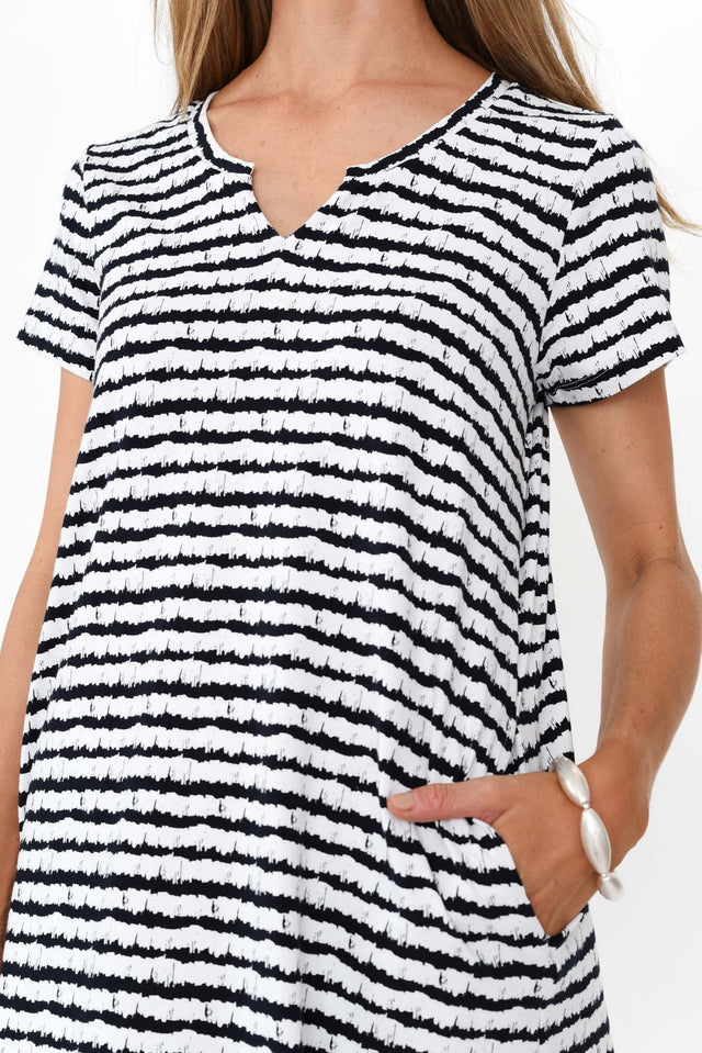 Mandy Navy Abstract Stripe Cotton Tee Dress