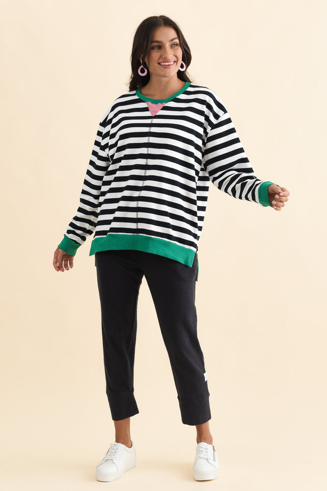 Maps Navy Stripe Cotton Crewneck Sweatshirt,Brunette model,alt text|model:Brontie image 7