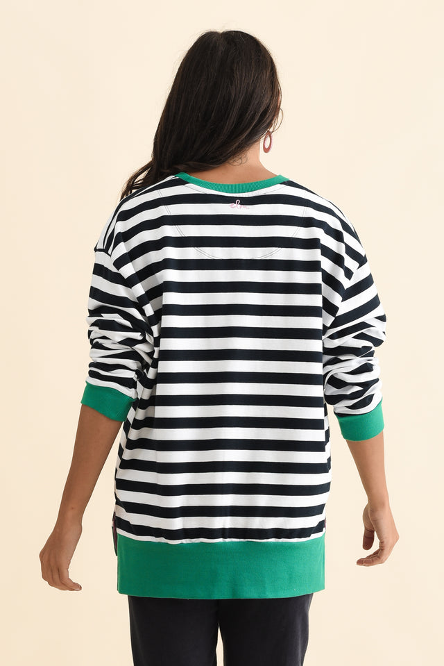 Maps Navy Stripe Cotton Crewneck Sweatshirt,Brunette model,alt text|model:Brontie image 5