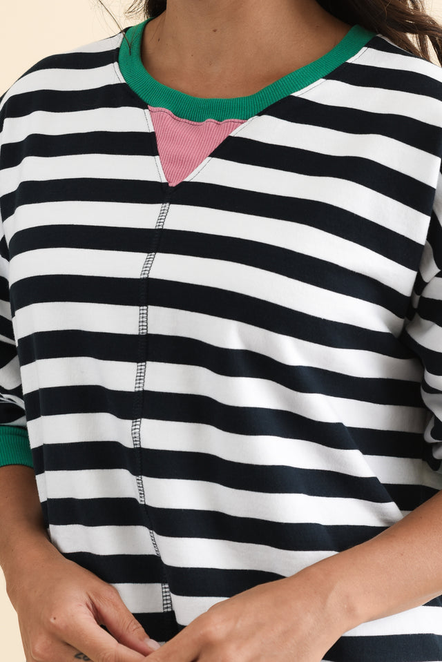 Maps Navy Stripe Cotton Crewneck Sweatshirt,Brunette model,alt text|model:Brontie image 6