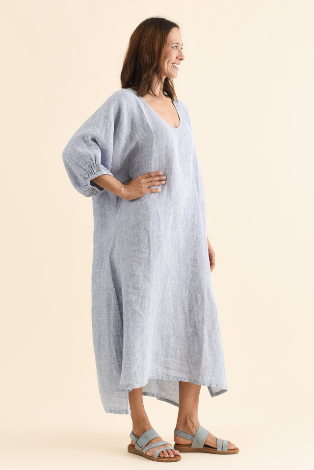 Marcel Steel Linen Dress,Side,Brunette model,alt text|model:Cara image 3