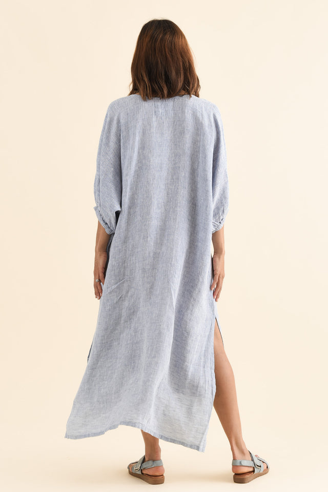 Marcel Steel Linen Dress,Back,Brunette model,alt text|model:Cara image 4