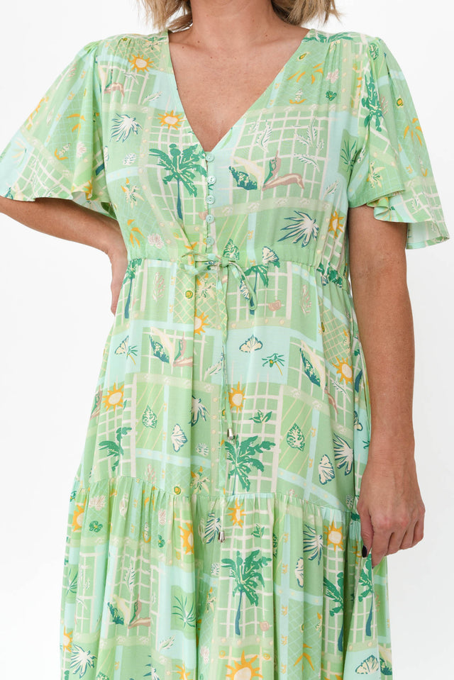 Marcelle Green Tropical Tier Dress