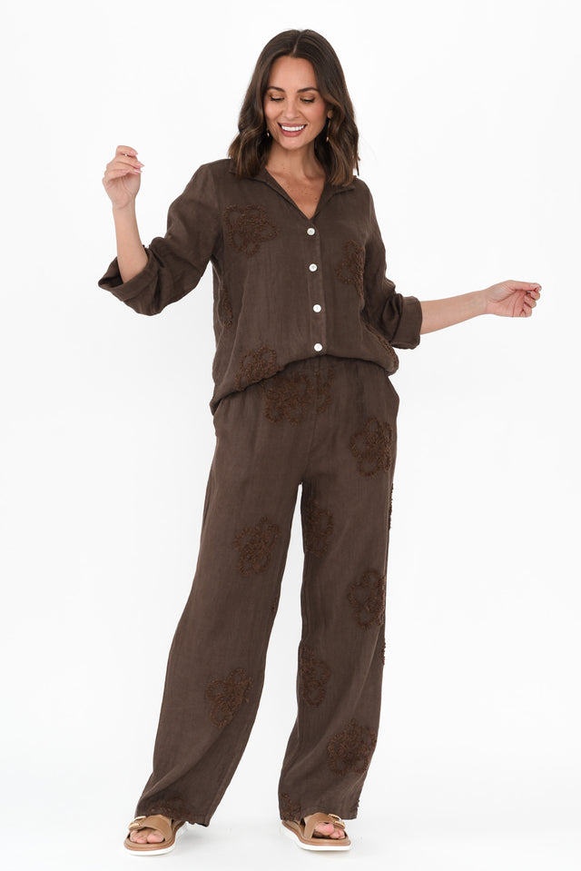 Maribel Chocolate Flower Linen Shirt banner image