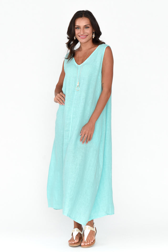 Marica Blue Linen Sleeveless Dress