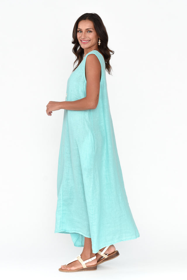 Marica Blue Linen Sleeveless Dress