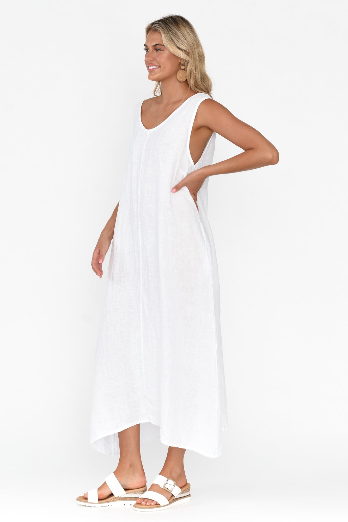 White linen sales sleeveless dress