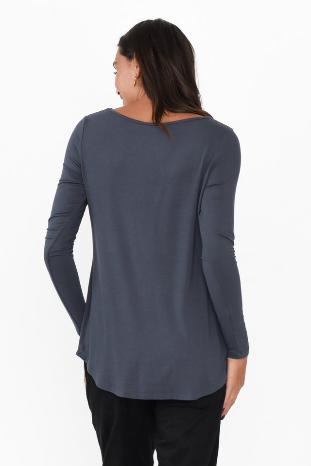 Marie Deep Blue Bamboo Sleeved Top image 5