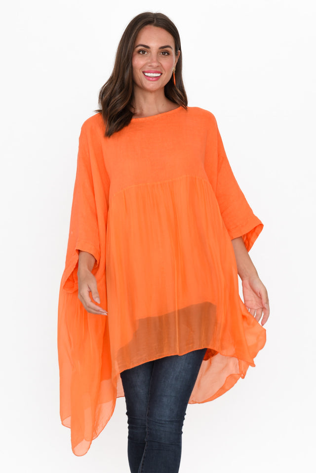 Marietta Orange Silk Linen Top neckline_Round 