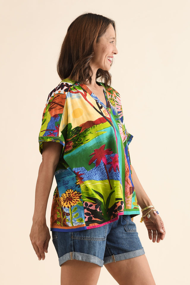 Marila Green Meadow Oversized Top,Side,Brunette model,alt text|model:Cara image 3
