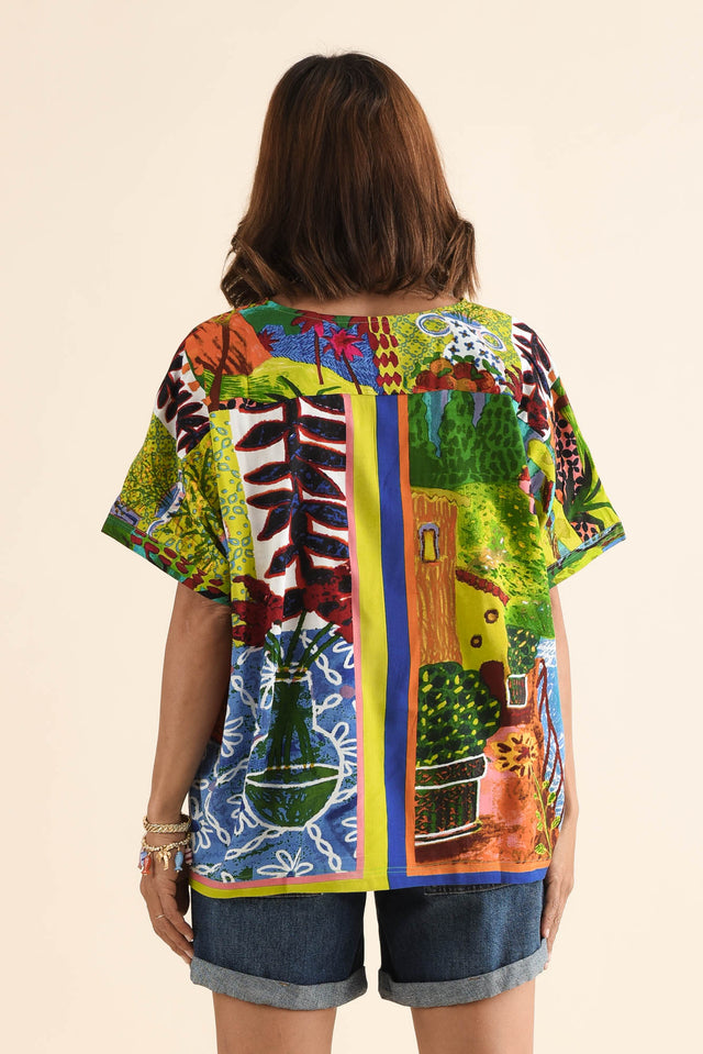 Marila Green Meadow Oversized Top,Back,Brunette model,alt text|model:Cara image 4
