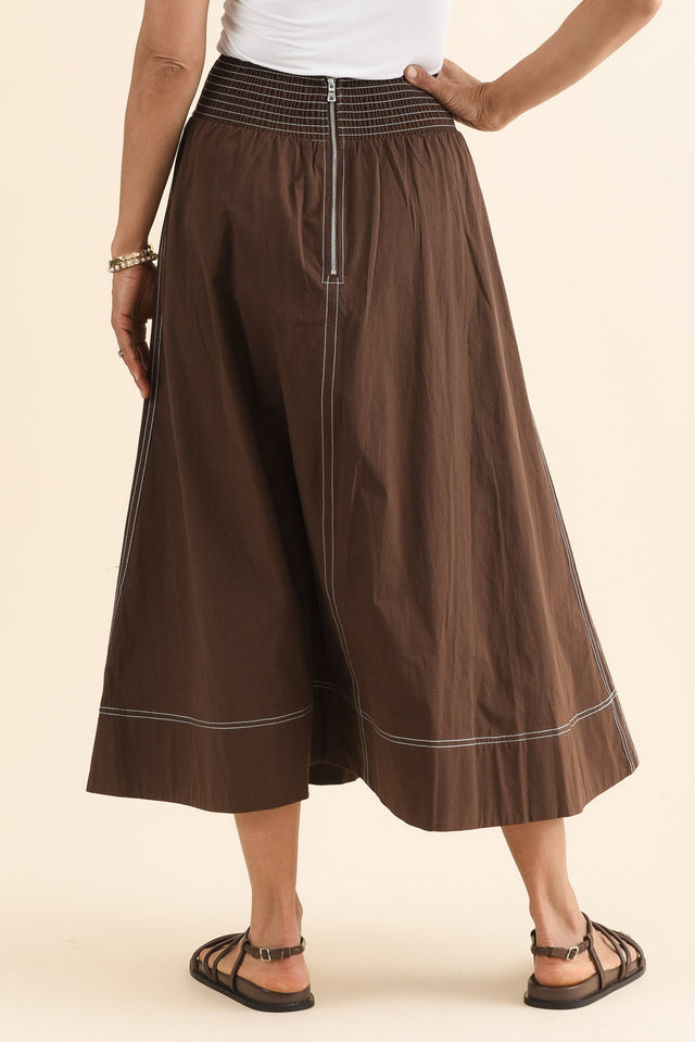 Marion Chocolate Contrast Cotton Skirt,Back,Brunette model,alt text|model:Cara image 4