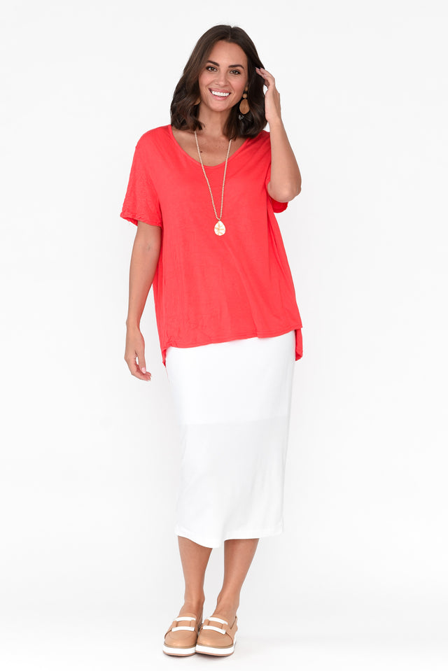 Marley Coral Crinkle Cotton Short Sleeve Top