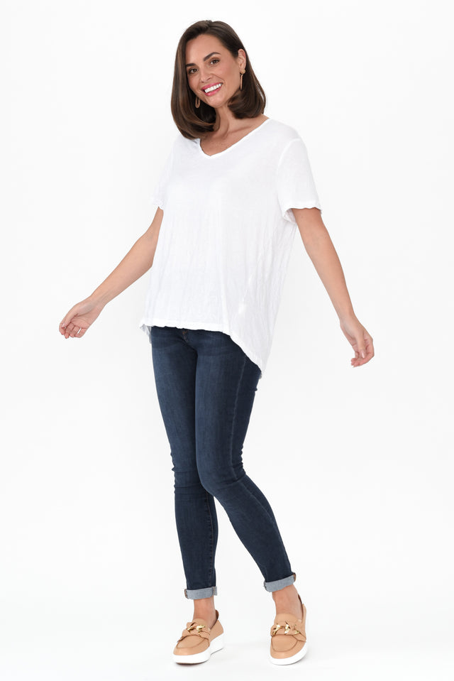 Marley White Crinkle Cotton Short Sleeve Top