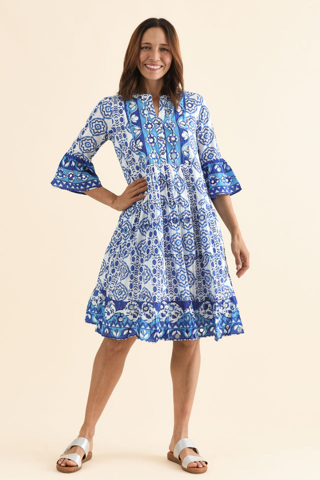 Maro Blue Tile Cotton Sleeveless Dress image 6