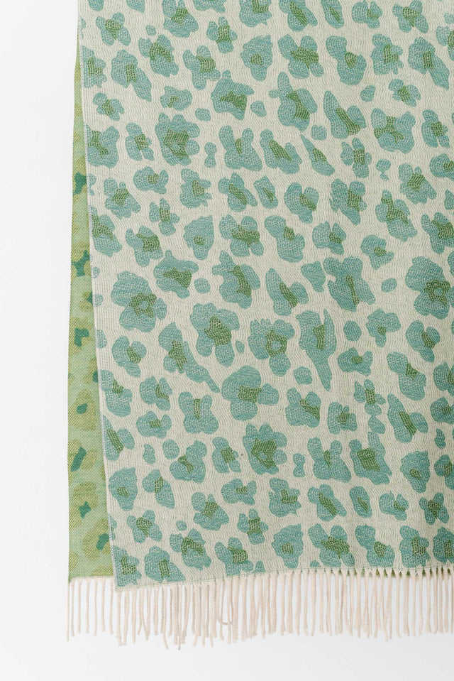 Marwa Green Leopard Tassel Scarf image 4