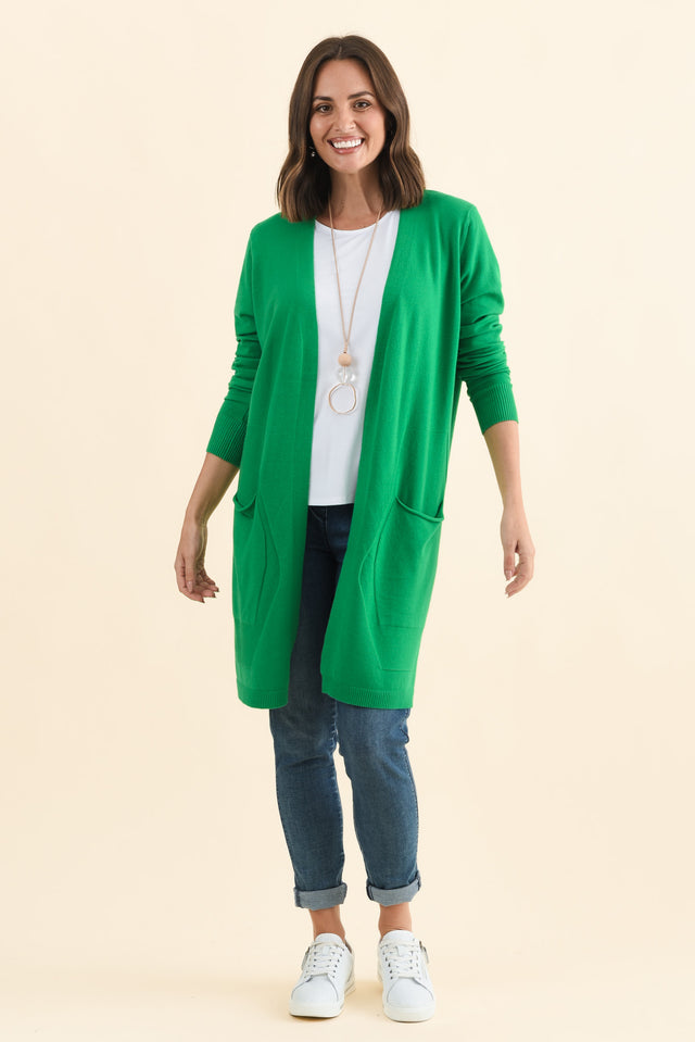Mary Forest Green Pocket Cardigan,Brunette model,alt text|model:MJ image 7