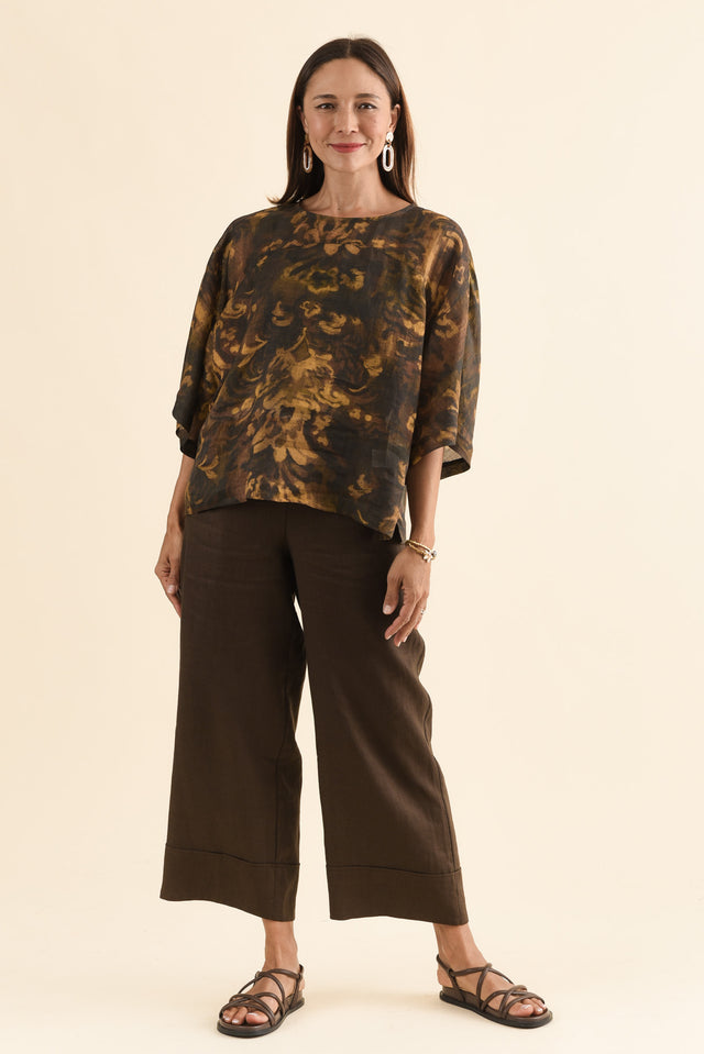 Massimo Yellow Floral Scoop Neck Tee,Full Body,Brunette model,alt text|model:Cara image 6