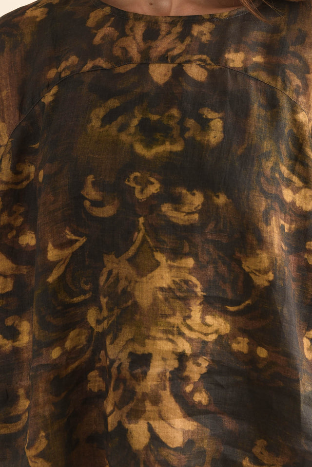 Massimo Yellow Floral Scoop Neck Tee,Detail,Brunette model,alt text|model:Cara image 5