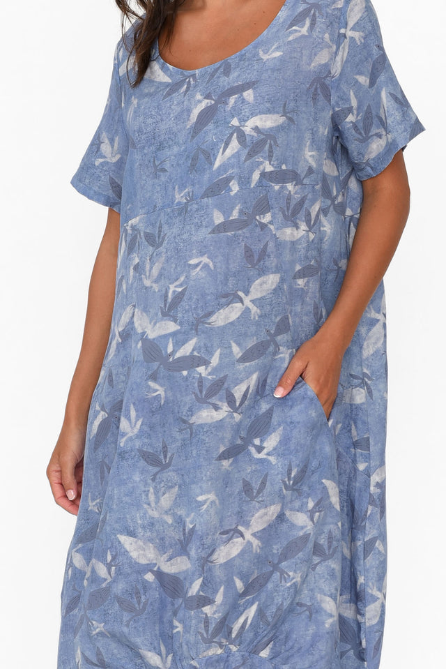 Mattie Blue Bird Linen Dress