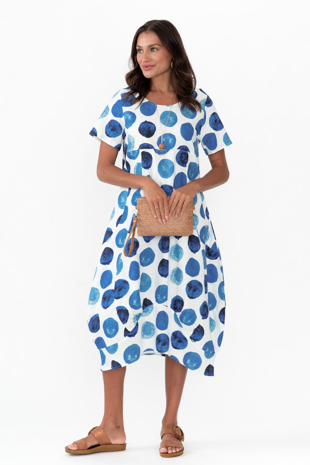 Mattie Blue Spot Linen Dress