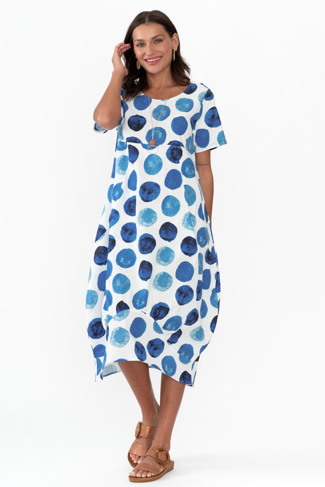 Mattie Blue Spot Linen Dress