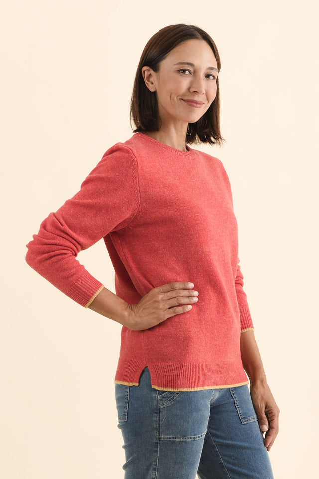Maura Berry Contrast Trim Wool Jumper,Brunette model,alt text|model:Cara image 4
