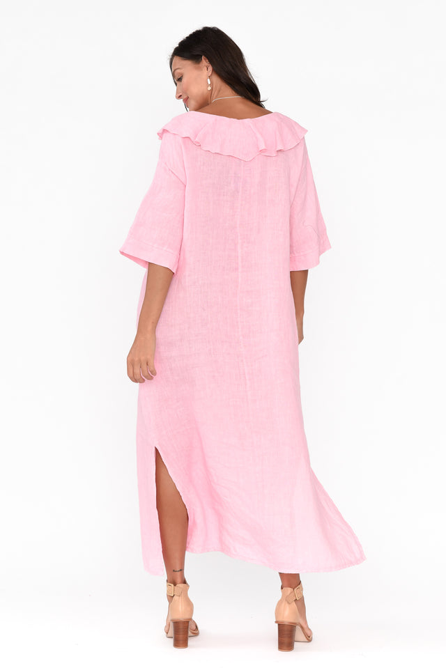 Mavice Pink Linen Ruffle Dress