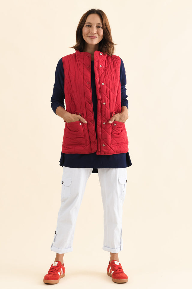 Max Red Quilted Pocket Vest,Full Body,Brunette model,alt text|model:Cara image 4