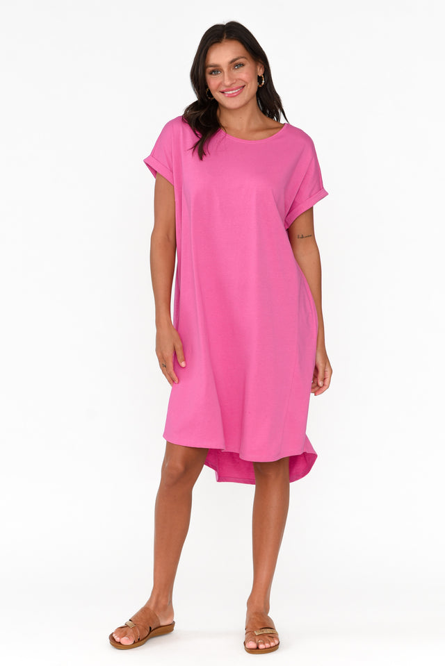 Maxine Hot Pink Cotton T-Shirt Dress image 3