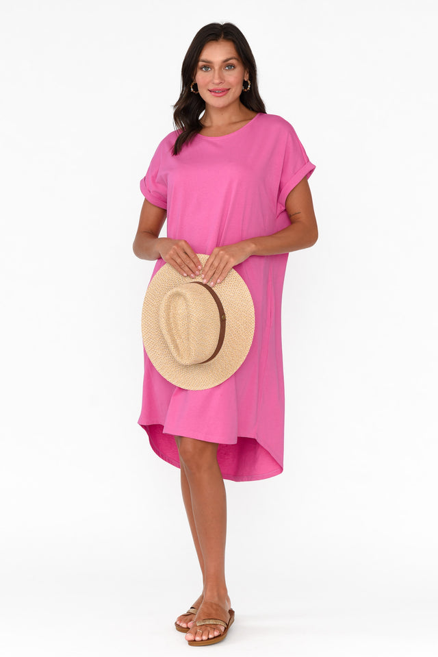 Maxine Hot Pink Cotton T-Shirt Dress