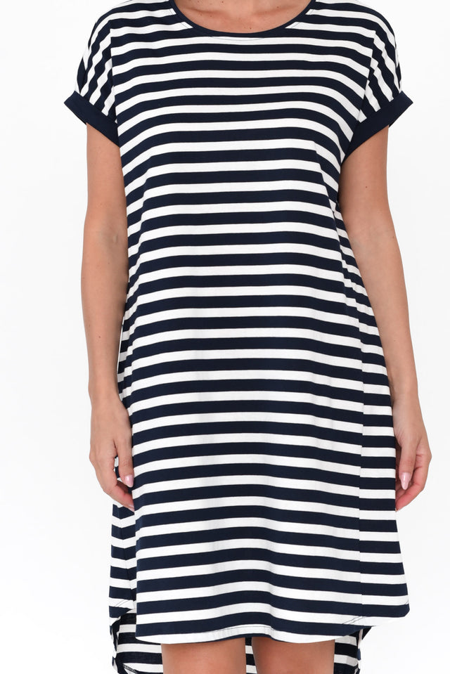 Maxine Indigo Stripe Cotton T-Shirt Dress image 6