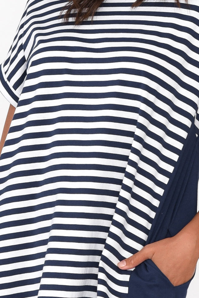 Maxine Navy Stripe Cotton T-Shirt Dress thumbnail 4