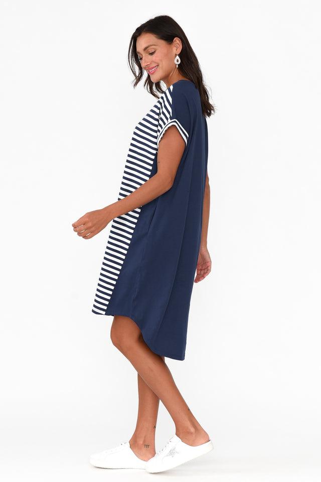 Maxine Navy Stripe Cotton T-Shirt Dress