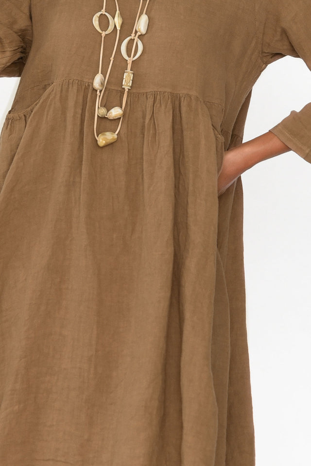 Maybelle Mocha Linen Pocket Dress