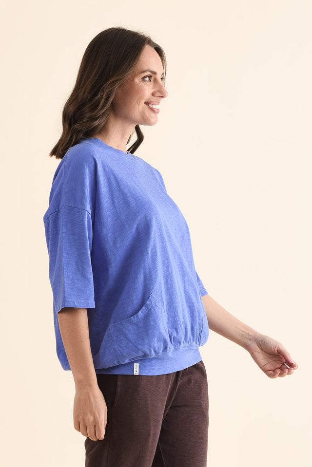 Mazie Blue Cotton Sweat,Side,Brunette model,alt text|model:MJ image 3