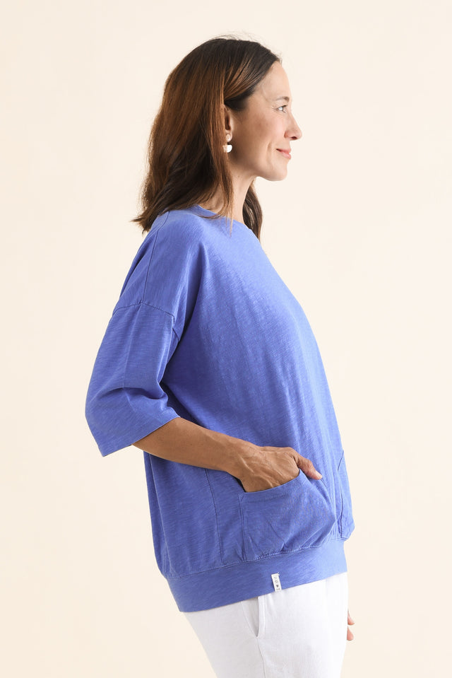 Mazie Blue Cotton Sweat,Side,Brunette model,alt text|model:Cara image 4