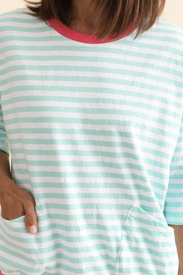 Mazie Light Blue Stripe Cotton Sweat,Detail,Brunette model,alt text|model:Cara image 5