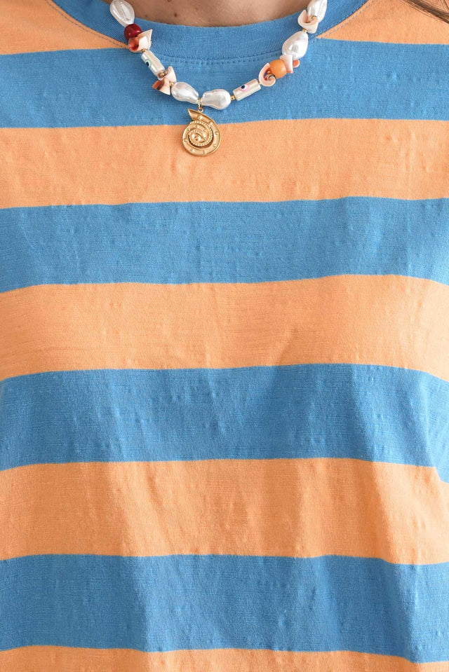 Mazie Peach Stripe Cotton Sweat,Detail,Brunette model,alt text|model:MJ image 5