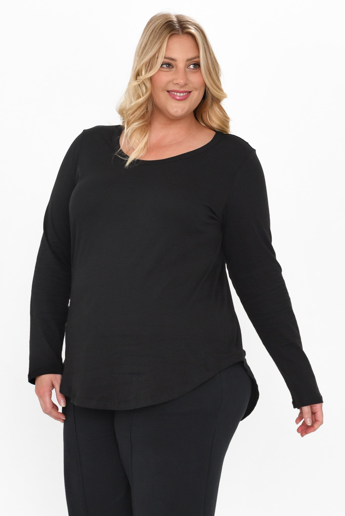 Megan Black Cotton Long Sleeve Top - Blue Bungalow AU