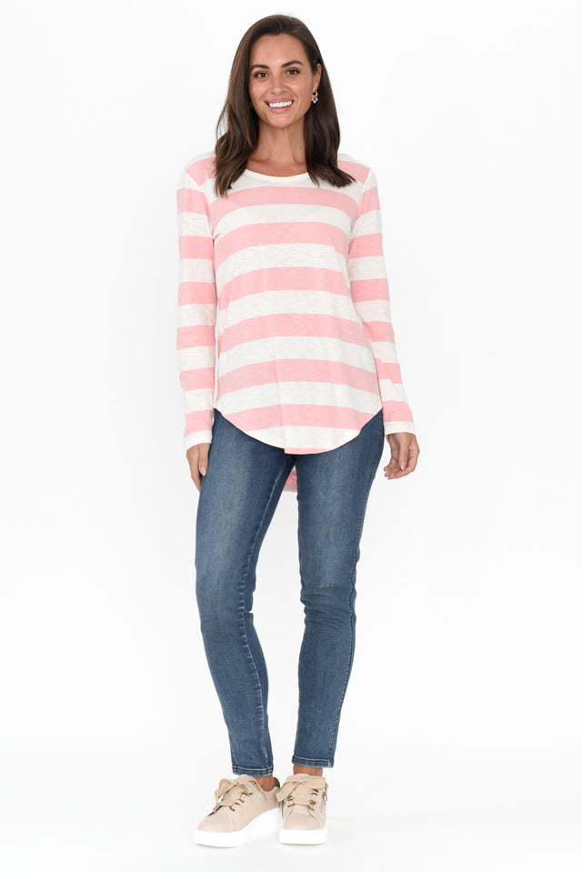 Megan Pink Stripe Cotton Long Sleeve Top image 3